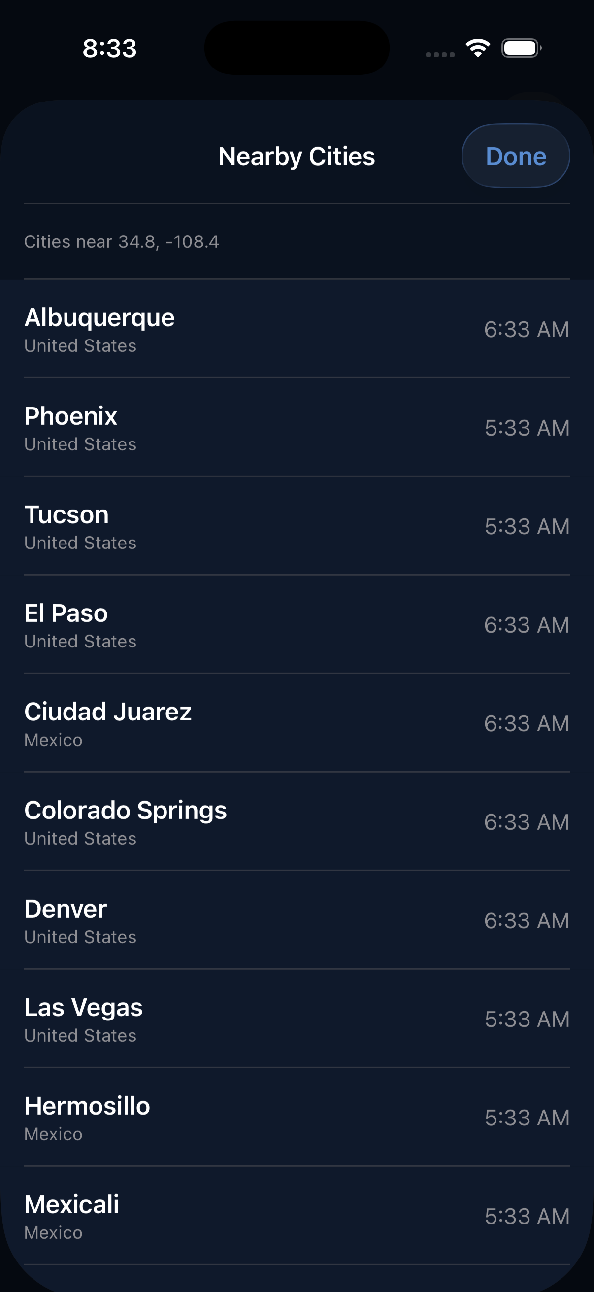 Nearby cities discovered after dropping a pin