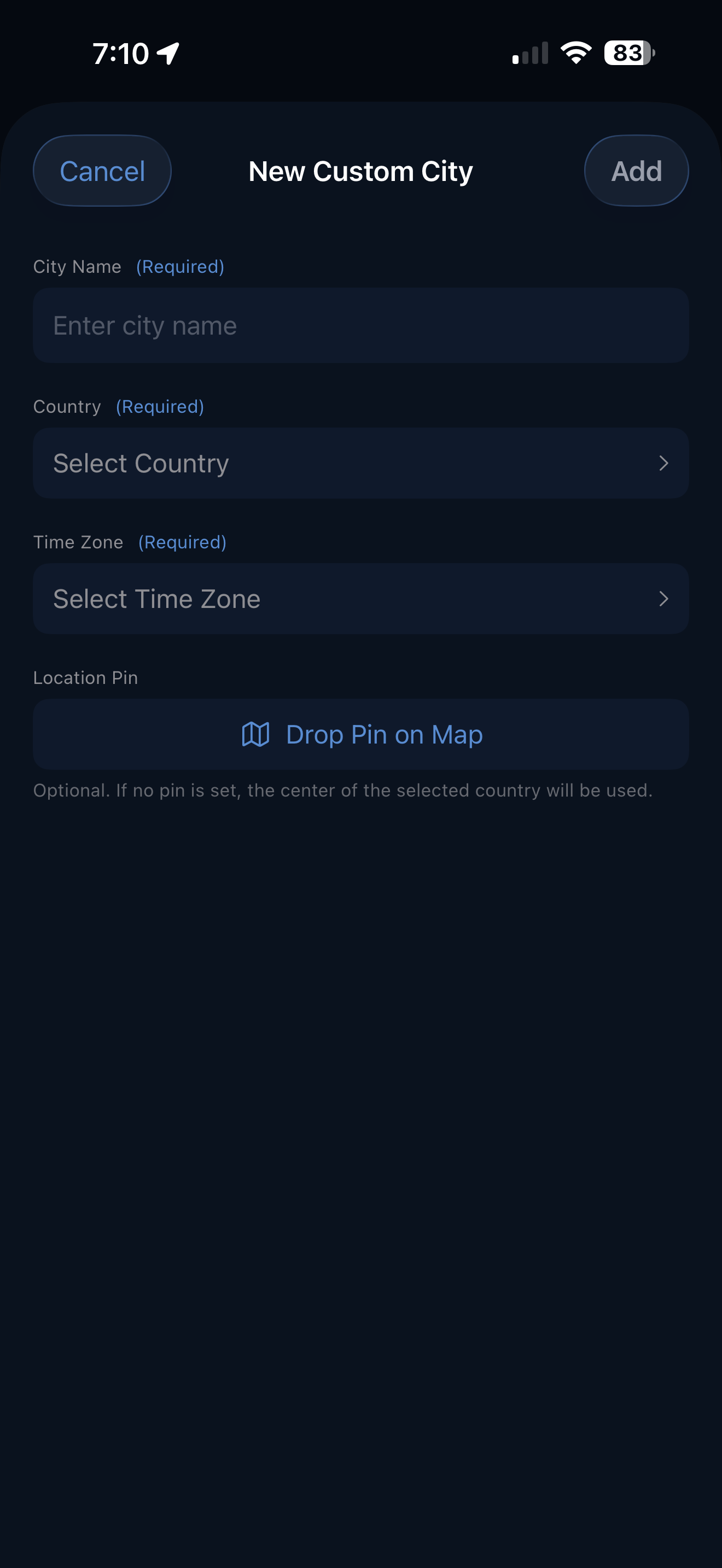 Add custom city manually